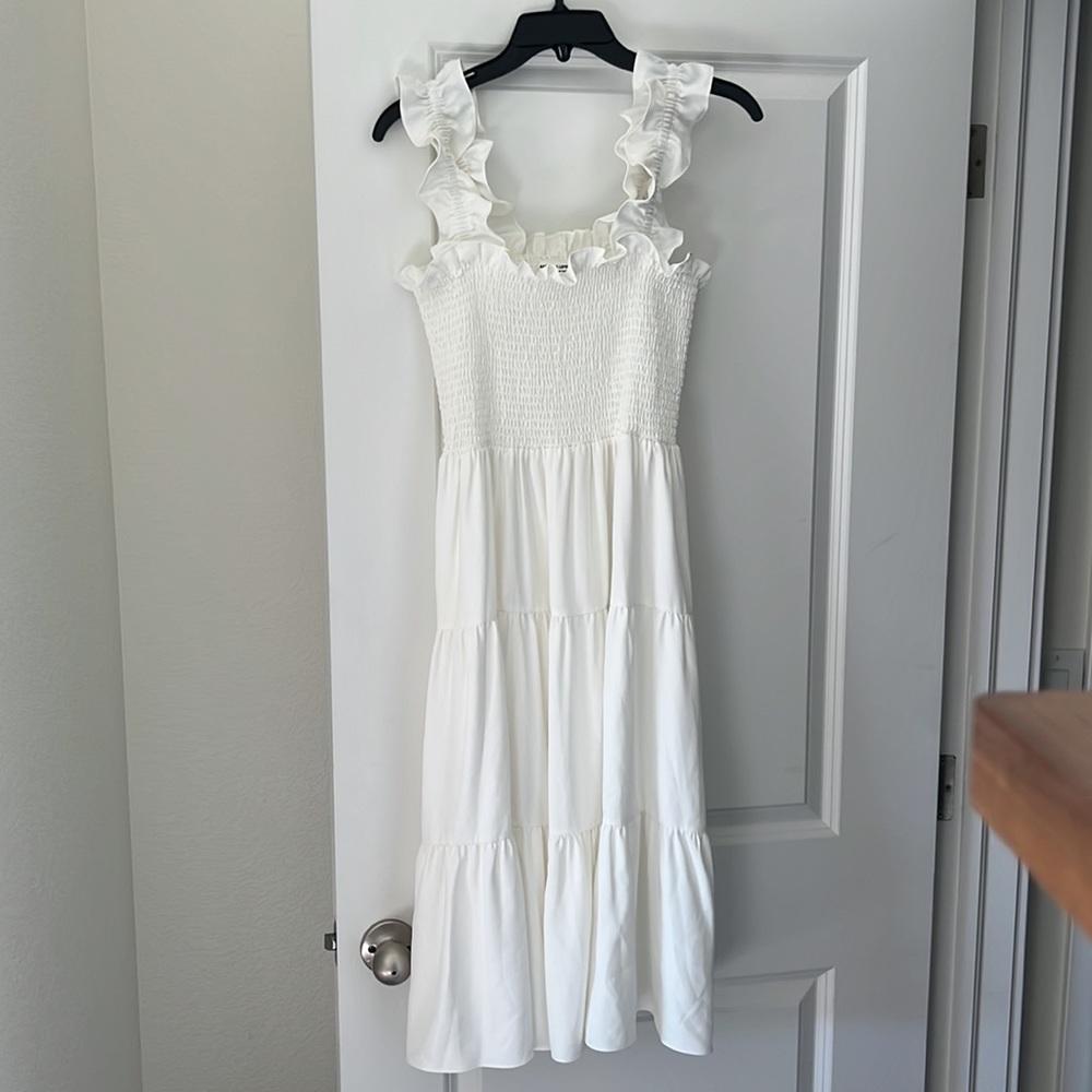 Amanda Uprichard Adelene Midi Dress Ivory Smocked - small - Picture 4 of 6